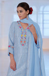 Cerulean Blue Gota & Parsi Gara Embroidered Silk Linen Suit