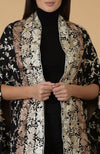 Black-Beige Parsi Gara Pure Pashmina Shawl Cape