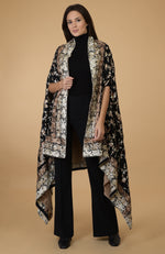 Black-Beige Parsi Gara Pure Pashmina Shawl Cape