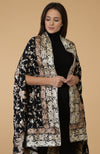 Black-Beige Parsi Gara Pure Pashmina Shawl Cape