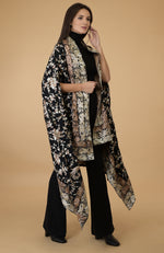 Black-Beige Parsi Gara Pure Pashmina Shawl Cape