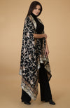 Black-Beige Parsi Gara Pure Pashmina Shawl Cape