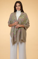 Beige Beads & Sequin Hand Embroidered Pure Cashmere Stole