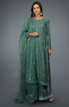 Regal Jade Zardozi Hand Embroidered Silk Velvet Suit