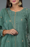 Regal Jade Zardozi Hand Embroidered Silk Velvet Suit