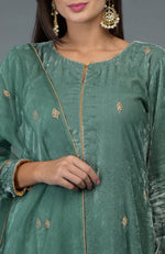 Regal Jade Zardozi Hand Embroidered Silk Velvet Suit