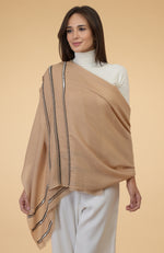 Camel Beige Beads & Sequin Hand Embroidered Pure Cashmere Stole