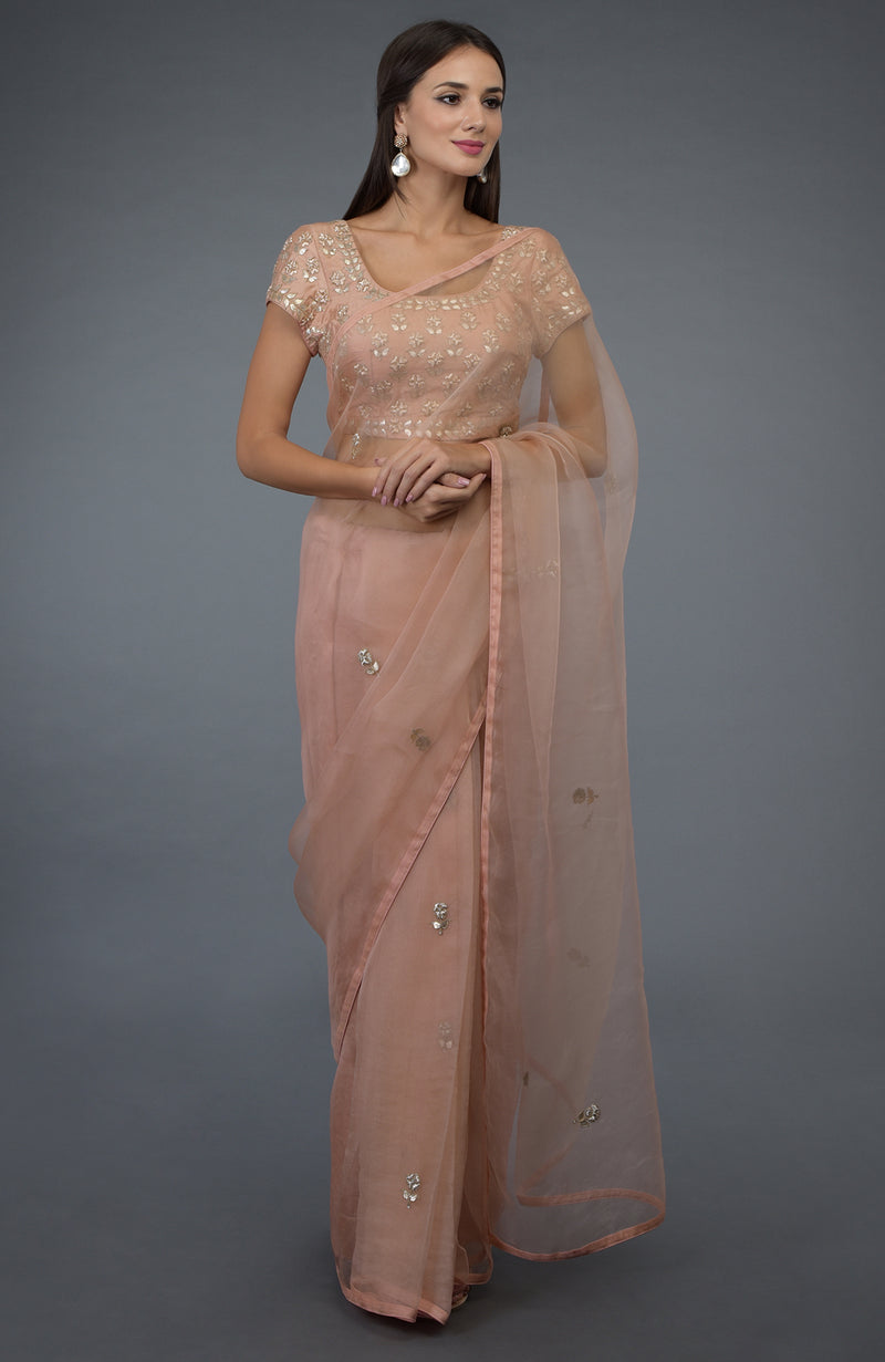 Pressed Rose Zardozi Gota Patti Embroidered Saree & Blouse