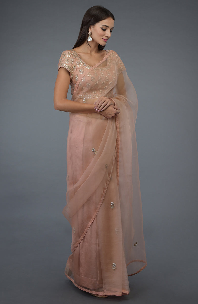 Pressed Rose Zardozi Gota Patti Embroidered Saree & Blouse