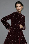 Noor Maroon Swarovski Crystal Embroidered Silk Velvet Jacket Set