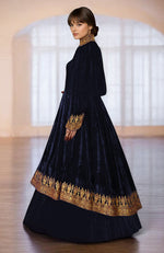 Noor Midnight Blue Kashmiri Tilla  Embroidred Silk Velvet Jacket Set