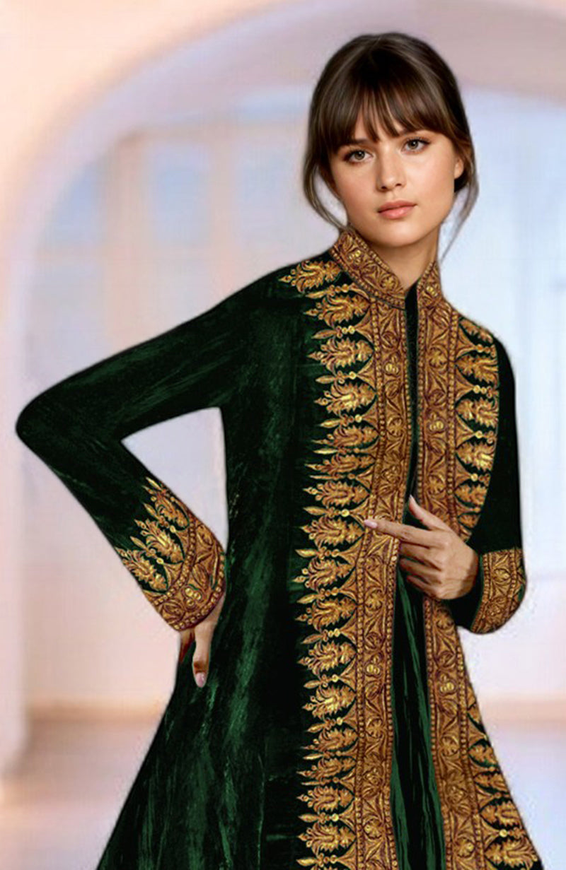 Noor Emerald Green Kashmiri Tilla Embroidered Jacket Set