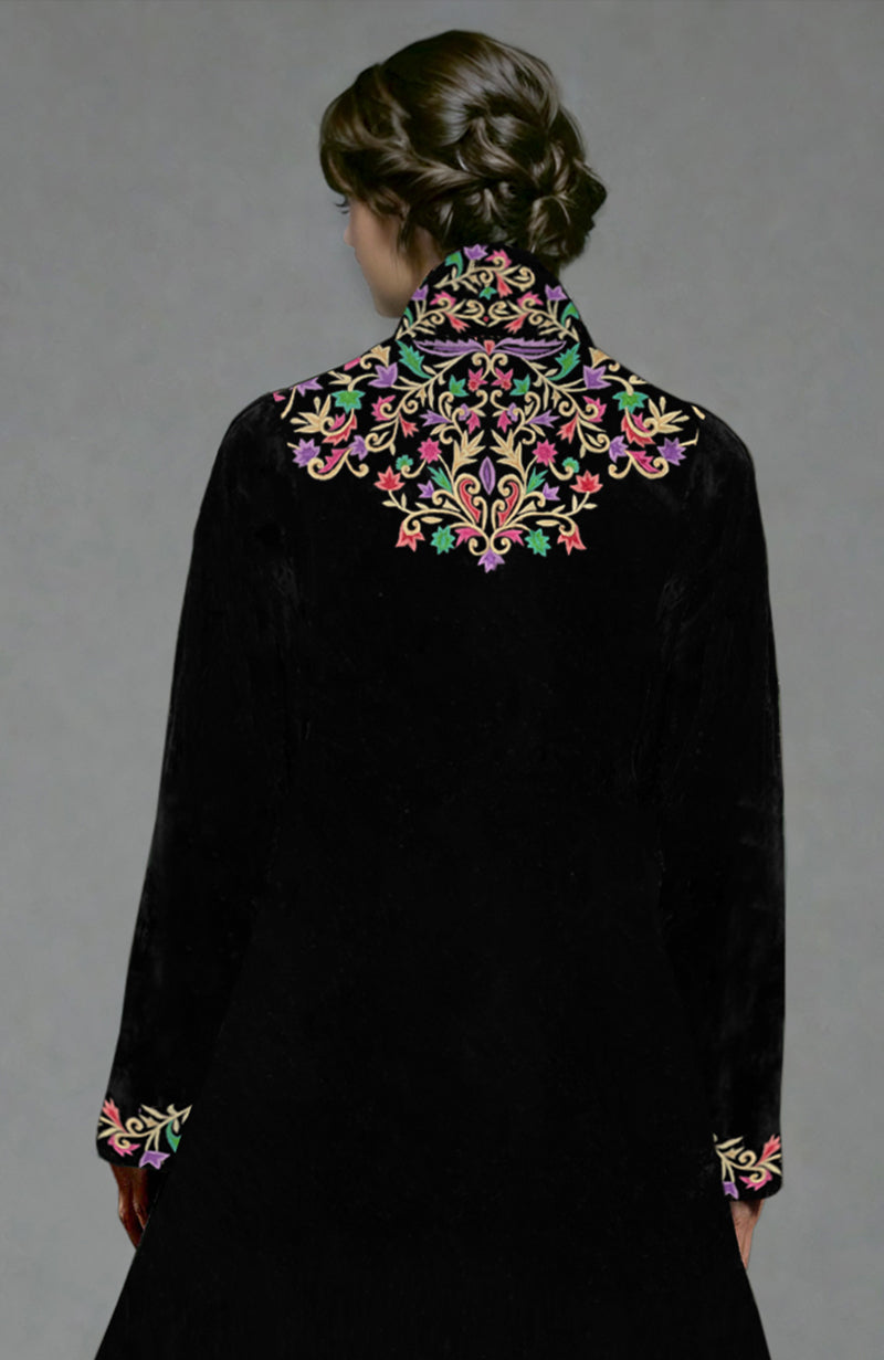 Blooms of Love Parsi Gara Embroidered Silk Velvet Jacket Set