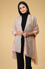 Peach Beads & Sequin Hand Embroidered Pure Cashmere Stole