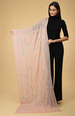 Peach Beads & Sequin Hand Embroidered Pure Cashmere Stole