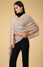 Peach Beads & Sequin Hand Embroidered Pure Cashmere Stole