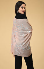 Peach Beads & Sequin Hand Embroidered Pure Cashmere Stole