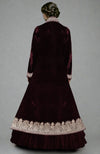 Noor Maroon Kashmiri Silver Tilla  Aari Embroidered Silk Velvet Jacket Set