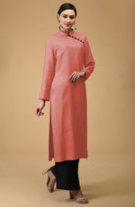 Terracotta-Black Mandarin Collared Kurta Set