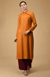 Terracotta-Black Mandarin Collared Kurta Set