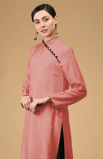 Terracotta-Black Mandarin Collared Kurta Set