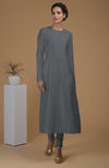 Grey Pure Matka Silk Jewel Neck Kurta Set