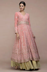 Peach Lucknowi Chikankari and Gota Patti Hand Embroidered Anarkali Set