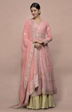 Peach Lucknowi Chikankari and Gota Patti Hand Embroidered Anarkali Set