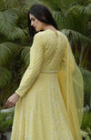 Illuminating Yellow Lucknowi Chikankari and Pearl Beads Hand Embroidered Anarkali Set