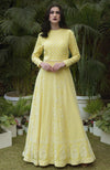 Illuminating Yellow Lucknowi Chikankari and Pearl Beads Hand Embroidered Anarkali Set