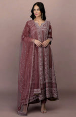 Wine Lucknowi Chikankari Hand Embroidered Anarkali Sets