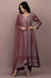 Wine Lucknowi Chikankari Hand Embroidered Anarkali Sets