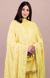 Sunglow Yellow  Chikankari And Kamdani Hand Embroidered Pure Georgette Dupatta