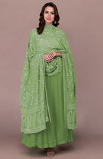 Paradise Green Chikankari And Kamdani Hand Embroidered Pure Georgette Dupatta