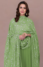 Paradise Green Chikankari And Kamdani Hand Embroidered Pure Georgette Dupatta