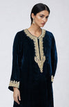 Midnight Blue Kashmiri Tilla Dozi Embroidered Choga Kurta Set