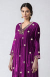 Berry Zari Sequin & Zardozi Embroidered Velvet Choga Kurta Set