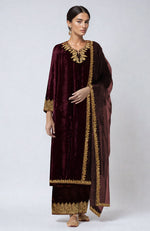 Maroon Kashmiri Tilla Aari Embroidered Palazzo Set