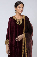 Maroon Kashmiri Tilla Aari Embroidered Palazzo Set