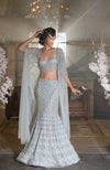 NAIRA Illusion Blue Crystal Hand Embroidered Mermaid Lehenga Set with Cape