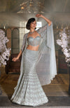 NAIRA Illusion Blue Crystal Hand Embroidered Mermaid Lehenga Set with Cape