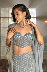 NAIRA Illusion Blue Crystal Hand Embroidered Mermaid Lehenga Set with Cape