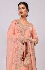 Salmon Marori and Resham Hand Embroidered  Kurta  Set