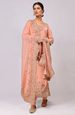 Salmon Marori and Resham Hand Embroidered  Kurta  Set