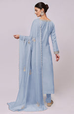 Dusty Blue Kashmiri Tilla Aari Embroidered Kurta Set