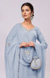 Dusty Blue Kashmiri Tilla Aari Embroidered Kurta Set