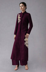 Wine Parsi Gara Embroidered Jacket Set