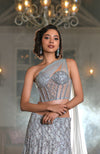 NAIRA-Silver Grey Crystal Hand Embroidered Corset Lehenga set