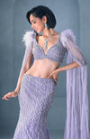 NAIRA Lilac Crystal Hand Embroidered Mermaid Lehenga Set with Feather Deatil