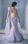 NAIRA Lilac Crystal Hand Embroidered Mermaid Lehenga Set with Feather Deatil